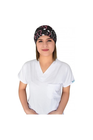 Unisex Steteskop Desenli Doktor Hemşire Hastane Cerrahi Bonesi Beyaz Beyaz