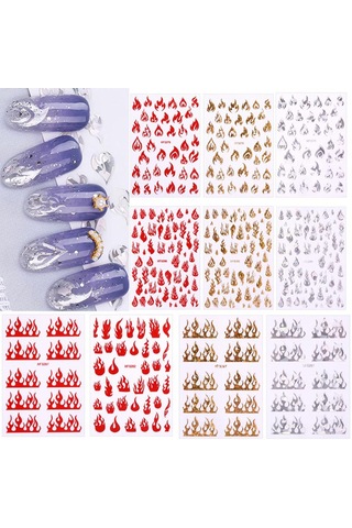 Qingmipy Alev Desenli Parlak Folyo Tırnak Sticker Seti - 5 Adet Dıy Tırnak Dekorasyonu 86