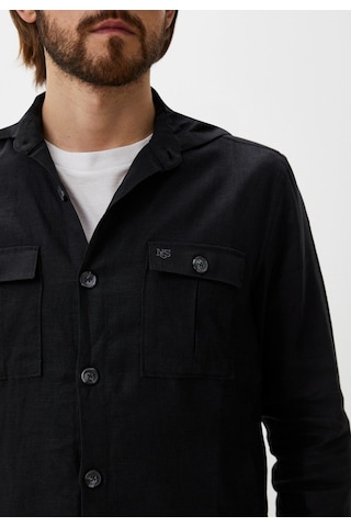 Siyah Kapüşonlu Erkek Gömlek Slim Fit Ncs Jeans 7298 Siyah