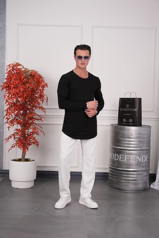 Modefendi Slim Fit Oval Kesim Uzun Kollu Pamuk Basic Tshırt Siyah
