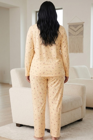 Siyah İnci Pamuklu Likralı Büyük Beden Battal Boy Örme Pijama Takım26240876 Sarı