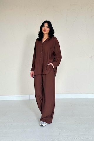 Munn Collection Kahverengi Alice Gömlek Ve Bol Kesim Pantolon Takım Kahverengi