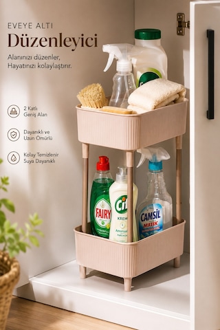 Porsima 1130 İki Katlı Çok Amaçlı Düzenleyici Raf Cappuccino