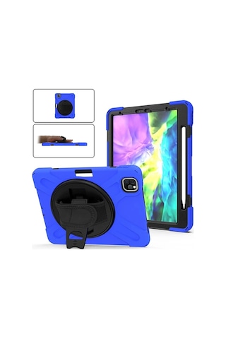 Apple iPad Uyumlu, Pro11 2021-2020-2018 Kılıf Shockproof 3 Katmanlı Standlı Zırh Kılıf Kalem Yerli- 5775