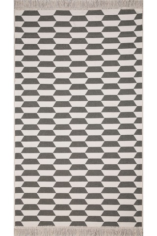 3d Küp Desenli Pamuklu Dokuma Çift Taraflı Kilim Yıkanabilir Modern Yolluk Kaymaz Dekoratif Halı Gri
