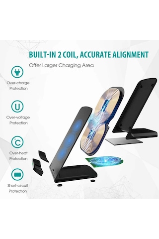 Konesam 15w Hızlı Şarj Dual Bobin Dikey-yatay Masaüstü Telefon Tutucu Kablosuz Şarj Cihazı Type-c Beyaz