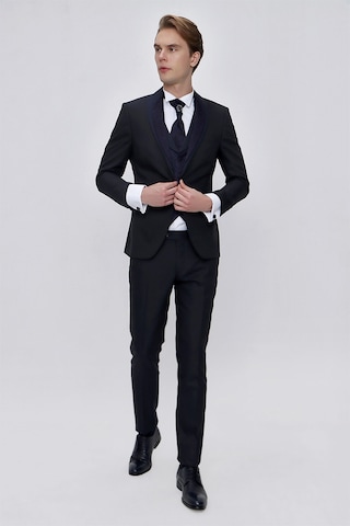 Morven Erkek Lacivert Santos Çıkma Yaka Slim Fit Damatlık Lacivert