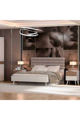 Milano Çift Kişilik Karyola - Vizon/zebra 166x120x205 Cm 166 X 120 X205