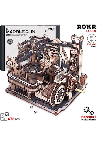 Rokr Lgc01 Marble Spaceport Marble Run Dıy Minyatür Maket Model Seti Ahşap 3d Wooden Puzzle 3d Model Kit Detaylı Dekoratif Hobi Seti Ahşap Maket