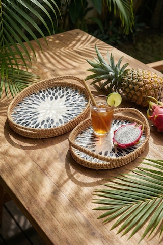 Palma Oval Bambu Sunum Tepsi Seti Renkli