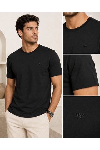 Wiox Sıfır Yaka Battal Cotton Tişört Siyah
