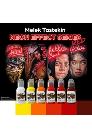 Melek Neon Effect Series Red 6'lı Set - World Famous Ink Dövme Boyası - 1oz/30ml