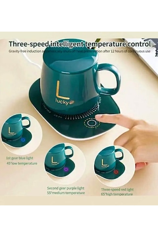 Isıtıcılı Lucky Kupa Bardak Seti Sıcak İçecek Keyfi İçin Şık Ve Pratik Tasarım Yeşil