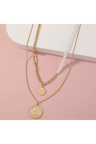 Chavin 2 Katmanlı Antik Para Gold Alloy Kadın Zincir Kolye En28 Altın