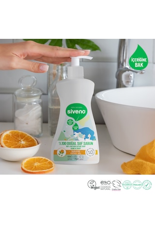 Siveno %100 Doğal Sıvı Kastil Sabun Portakal Yağlı Tazeleyici Nemlendirici Bitkisel Vegan 300 ML