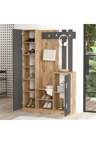 Robinhome Robin Home Liva Aynalı Vestiyer Portmanto Ayakkabılık Çam-Gri