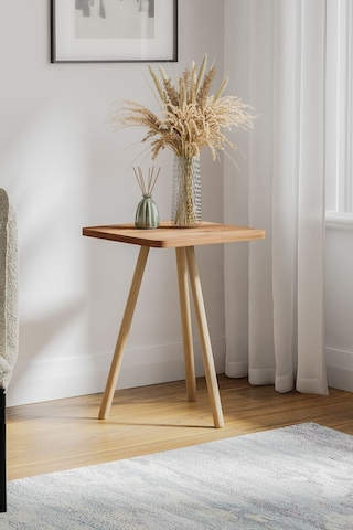 İntergo Kare Tasarımlı Ahşap Ayaklı Tekli Zigon Yan Sehpa Atlantik Çam