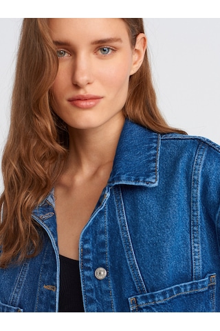 Dilvin 50749 Ön Bölümü Dikişli Oversize Denim Gömlek-mavi Mavi