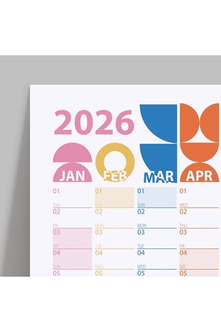 2027 Bauhaus Duvar Takvimi Modern Renkli Minimal Yıllık Planlayıcı