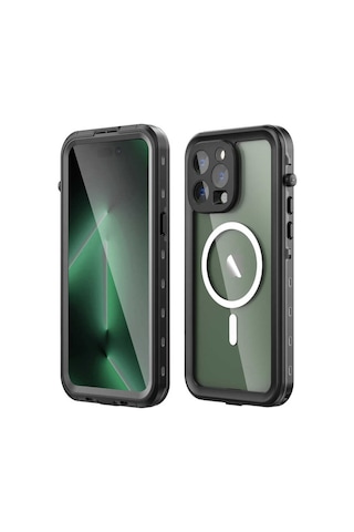 Apple Uyumlu iPhone 14 Pro Max Kılıf 360 Su Geçirmez 1-1 Silikon Zırhlı Kapak Siyah