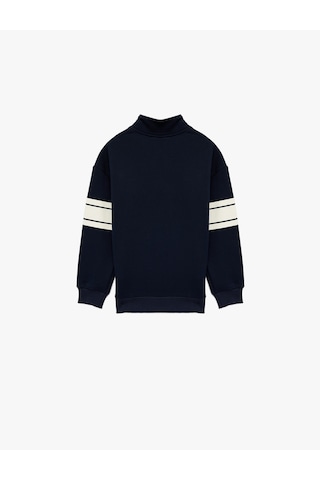 Koton Şardonlu Uzun Kollu Yarım Fermuarlı Dik Yaka Sweatshirt Lacivert 6wkb10173tk