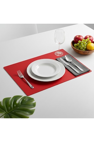 6 Kişilik 12 Parça Kırmızı Dikdörtgen Deri Amerikan Servis Supla 33x44 Cm-kolay Silinir Supla