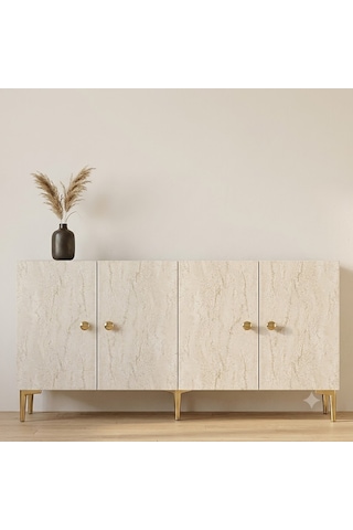 Ka1817btg Simple Konsol Ve Tv Sehpası Beyaz-traverten-gold 180cm