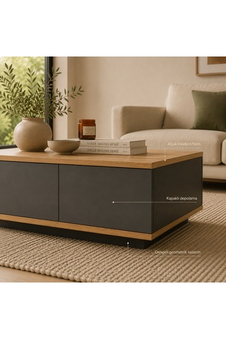 The Voguemaxima Bellagio 2 Kapaklı Orta Sehpa 90 60 23,6 Cm Çam-antrasit Atlantik Çam - Antrasit