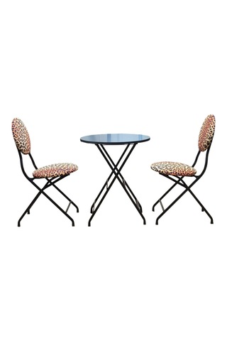Katlanabilir Leopar Desenli Siyah Metal Masa Ve Sandalye Takımı -