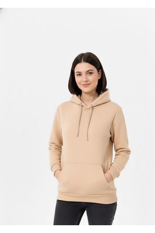 Süvari Oversize Geniş Kesim Pamuklu Yumuşak Dokulu Içi Polarlı Basic Kapüşonlu Sweatshirt Krem