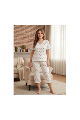 Büyük Beden Kısa Kol Pamuklu Ultrasoft Likralı Kapri Pijama Takımı Siyah Beyaz