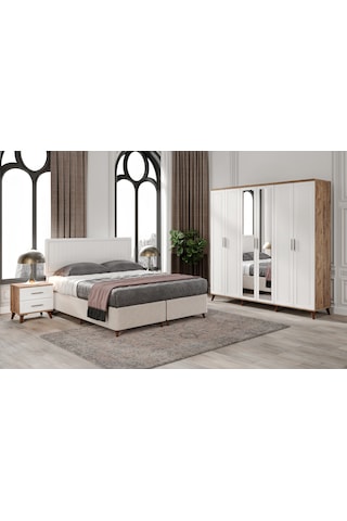 Paris 6 Komple Mdf Atlantik Çam-beyaz Yatak Odası