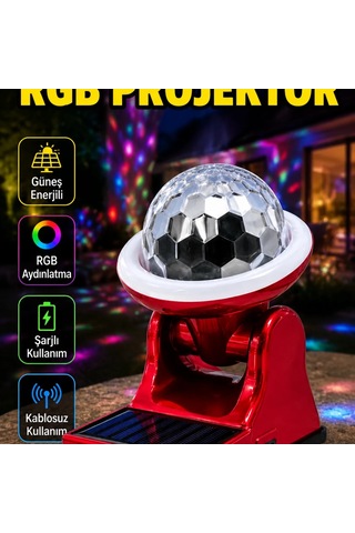 Güneş Enerjili Rgb Projektör Lamba Şarjlı Disco Işık Taşınabilir Açık Alan Aydınlatma