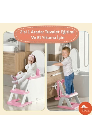 Latrina Pro Basamaklı Çocuk Tuvalet Eğitim Seti - Katlanabilir Klozet Küçültücü - Pembe