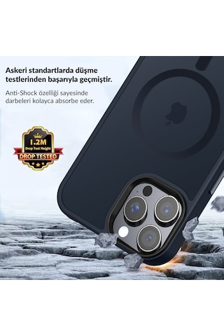 Bix Apple iPhone 15 Pro Magsafe Uyumlu Kılıf Tam Koruma Manyetik Darbe Emici Gece Mavisi