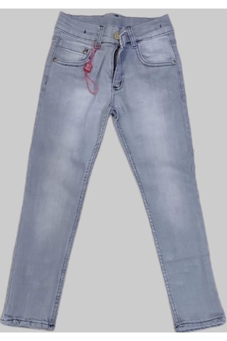 Erkek Çocuk Açık Gri Liralı Düz Kot Pantolon Füme