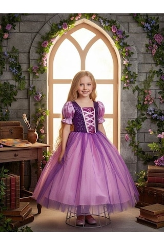 Zekids Kız Çocuk Pamuk Prenses Ve Rapunzel Kostümü-13690 Mor