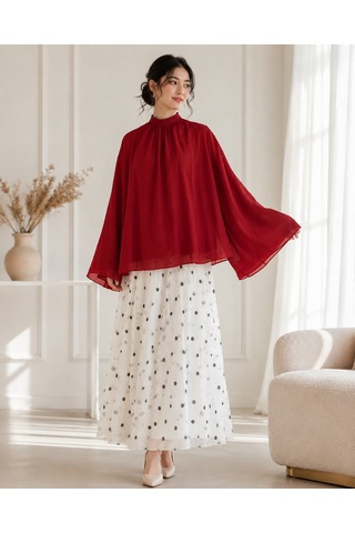 Unika Boutique Kadın Şifon Balon Kol Hakim Yaka Bluz Kırmızı