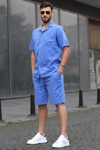 Madmext Erkek Mavi Basic Oversize Gömlek Takımı 5588-mavi Mavi