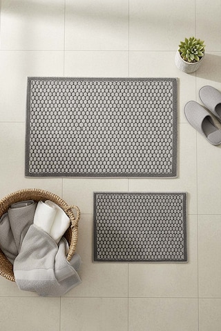Petek Desenli 2 Li Banyo & Klozet Paspas Takımı Gri