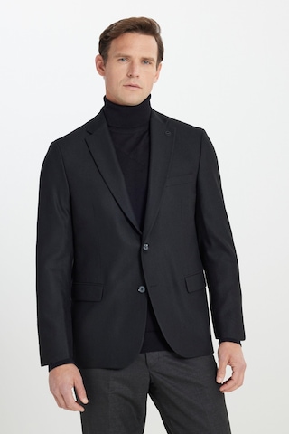 AC&Co / Altınyıldız Classics Erkek Siyah Regular Fit Rahat Kesim Mono Yaka Kapak Cepli Yünlü Ceket Siyah