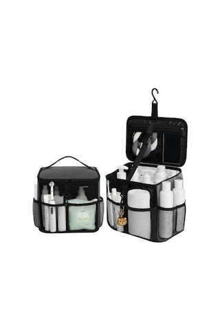 Besthome1 Gri Pvc Ağı + Oxford Kumaş Banyo Organizer Çanta - Hızlı Kuruyan, Taşınabilir - Banyo, Spor Salonu, Seyahat İçin 48x Gri