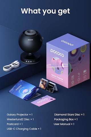 Pococo Yıldızlı Gökyüzü Projektörü, Ev Planetaryumu Galaxy Uyumlu Mor