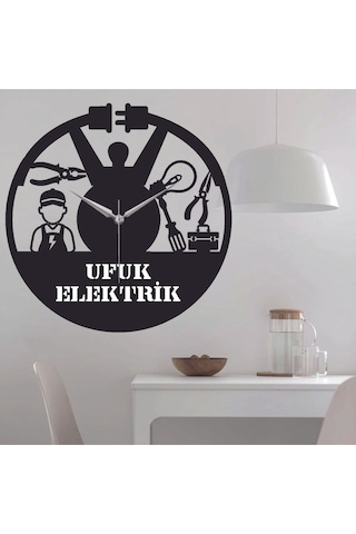 Elektrikçi Temalı Ahşap Duvar Saati Siyah