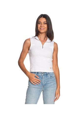 Kadın Dik Yaka Yarım Fermuarlı Kolsuz T-shirt - Beyaz-9194 Brilliant White