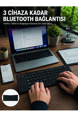 Hubrendy Tekno Katlanır Bluetooth Klavye Telefon Tablet Laptop Uyumlu Kablosuz Klavye
