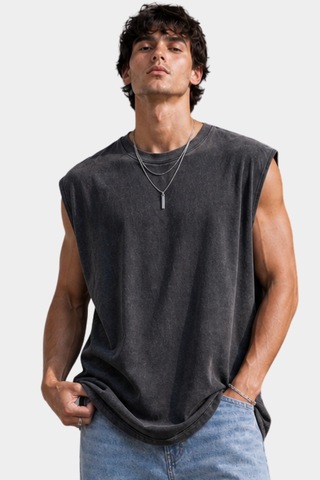 Thiff Erkek Oversize Kolsuz T-shirt Tişört Atlet Füme