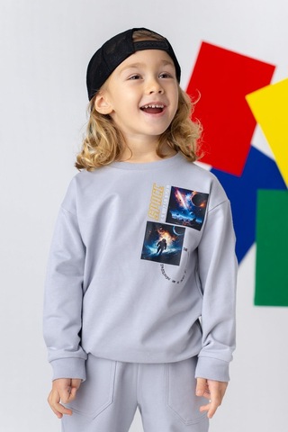 Zeyland Uzay Baskılı Basic Erkek Çocuk Sweatshirt - Gri