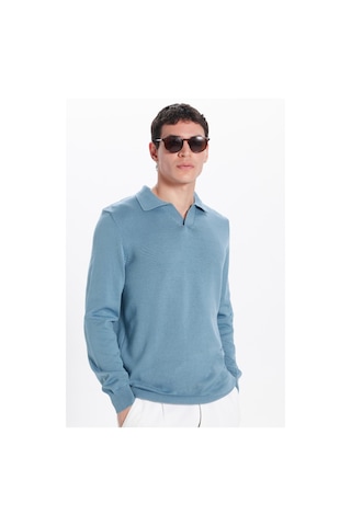 Tudors Erkek Standart Fit Normal Kesim Polo V Yaka İndigo Triko Kazak-32626 İndigo