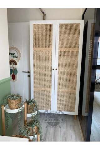 Hazeranlı Beyaz Çok Amaçlı Bambu Dolap Ahşap